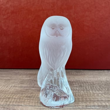 Nybro Sweden Vintage 1985 Frosted Crystal Glass Standing Owl Bird Collectible Paperweight Figurine Art Sculpture 