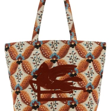 Etro Woman Embroidered Canvas Medium Soft Trotter Shopping Bag