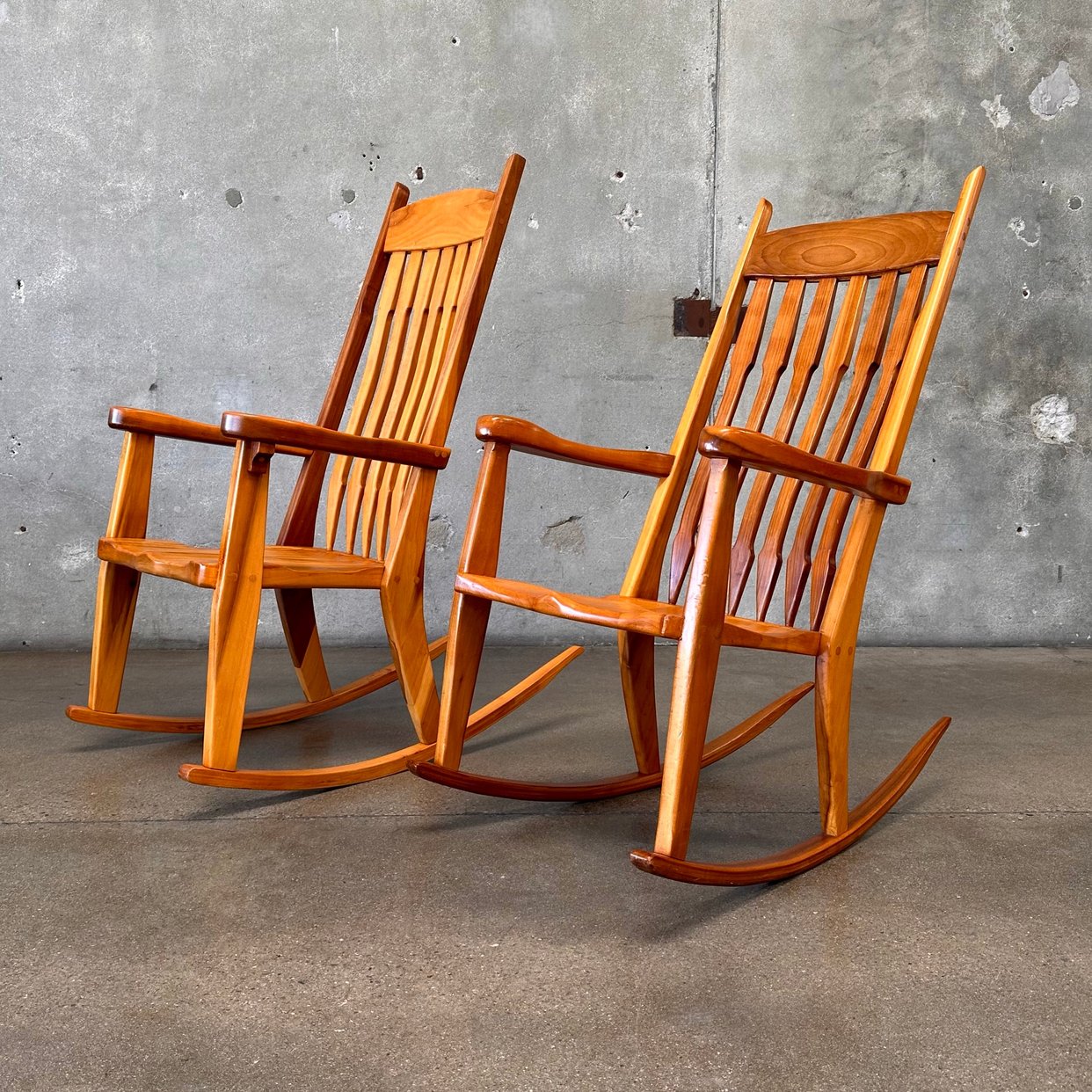 Custom Vintage Sculpted Solid Wood Rocker Set | Urban Americana - Long ...