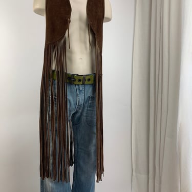 Rare >> 1960's Super Long Fringe Vest - Natural Suede Leather - Haight-Ashbury Vest with Extremely Long Fringe - Men's Size Medium 