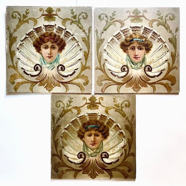 Set of 3 Victorian Neoclassical Venus Architectural Panel Paintings 18.75” AS IS 