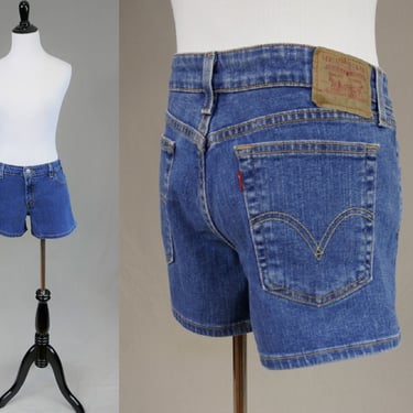 Vintage Levi's Jean Shorts - 32" to 35" Low rise waist - Blue Stretch Denim - Junior Sizing 