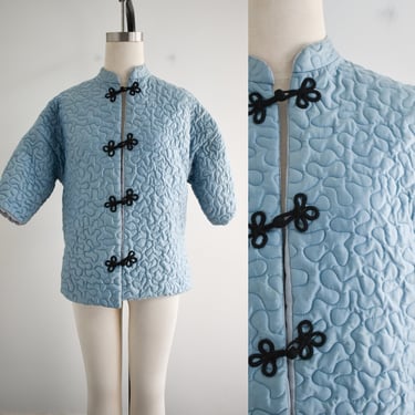 1940s Pale Blue Quilted Bed Jacket 