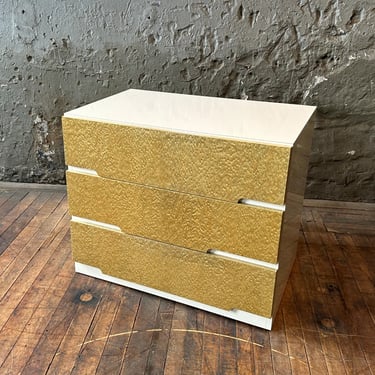 Vintage Post Modern Burl White Laminate Chest by Cliff Young MCM MID CENTURY 80s