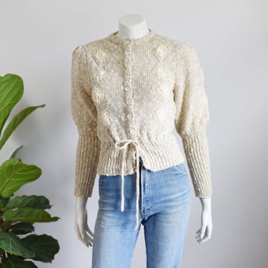 1980s Oatmeal Juliet Sleeve Cardigan - XS/S 