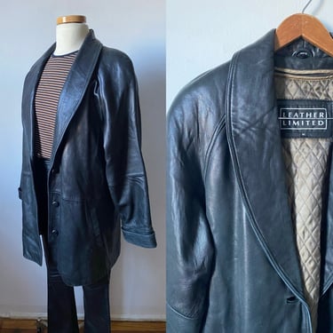 Shawl Collar Classic Black Leather Coat 