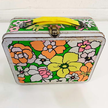 Vintage Bright Floral 60s Lunchbox Groovy 1960s School Bag Mod Pink Orange Green Metal Lunch Box Ohio Art Psychedelic 