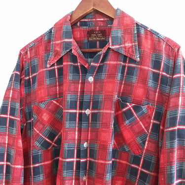 vintage plaid flannel / 70s flannel shirt / 1970s Sears red and blue cotton plaid flannel shirt Medium 