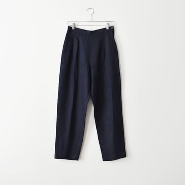 vintage navy linen pants, 90s high waist trousers, size M 