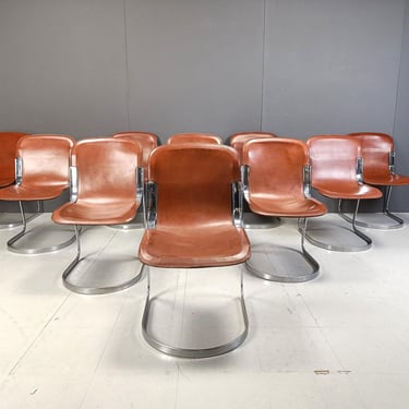 Vintage dining chairs by Willy Rizzo for cidue set of 10, 1970s - mid century modern leather dining chairs - italian dining chairs 