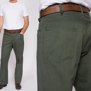 34x29 70s Sage Green Trousers | Vintage Men's Twill Bootcut Pants 