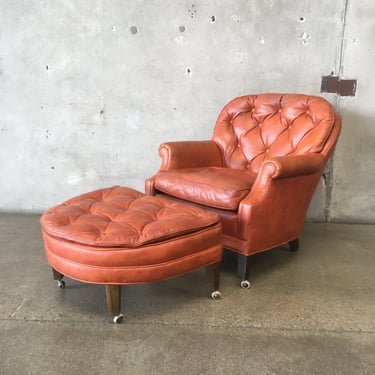Vintage Tufted Leather Chair &amp; Ottoman