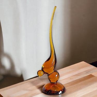 Vintage Viking Glass Epic Long Tail Bird Amber 9