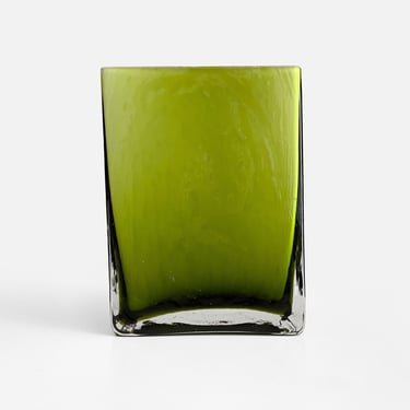 Green Rectangular Cased Glass Vase Hand Blown Glass Mid-Century Modern Art Glass 
