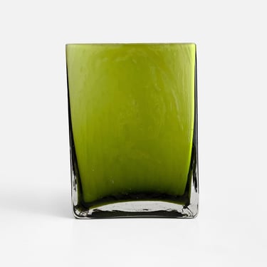 Green Rectangular Cased Glass Vase Hand Blown Glass Mid-Century Modern ...