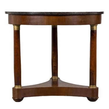 19th Century French Empire Style Walnut Pedestal Center Table with Marble Top 