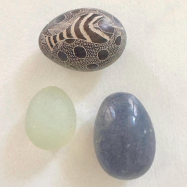 Stone Eggs - Opalite Egg, Angelite Egg, African Soapstone Fish Egg 