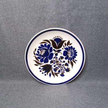 Vintage Cavalier Ironstone Plate-Royal Blue & Chocolate Brown Flowers-Mid Century Dinning Boho Flower Child 