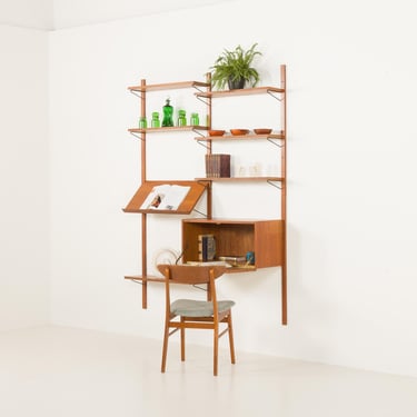 Scandinavian teak home office wall unit in Poul Cadovius style, 1960s 