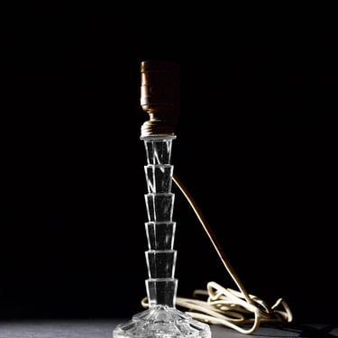 Vintage Crystal Table Lamp: Indiana Glass Tea Room Pattern, 12-inch 