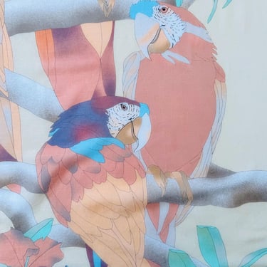 Vintage Scarf Cotton Ginnie Johansen Tropical Parrot Scarf Summer Hair Tie for Handbag Purse Scarf for Neck Vintage Fashion 1980's Headscarf 