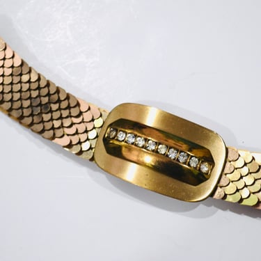 70s 80s Vintage Gold Stretch Belt Metal Rhinestone Diamond 70s Disco Stretch Metallic Gold Wedding Belt XS Small  20-30" 