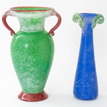 Ancient Roman Style Vitreous Color Glass Vase, Pair