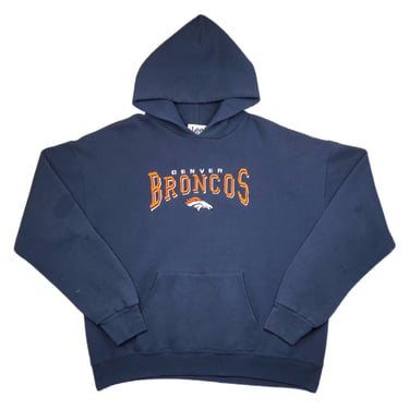 Vintage 90s Lee Sport/Nutmeg Mills Denver Broncos Football Embroidered Made in USA Hoodie Sweatshirt Pullover Size Large 