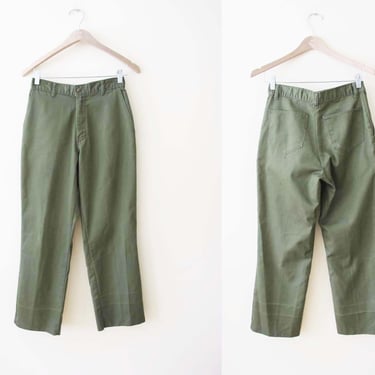 60s Boy Scout Green Pants 27 - Vintage 1960s BSA Cotton Twill Work Utility Pants - Faded Distressed High Waist Pants 