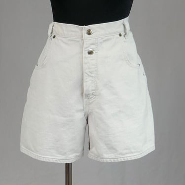 90s Zena Jeans Shorts - 32" waist - Off White Pale Beige - High Rise Waisted - Cotton Denim Jean Style - Vintage 1990s - L 