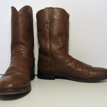 Vintage Justin Roper Cowboy Boots, Size 7 1/2D Men, brown leather 