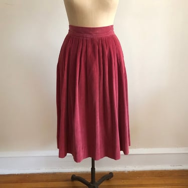 Light Red Pleated Corduroy Midi-Skirt - 1980s 