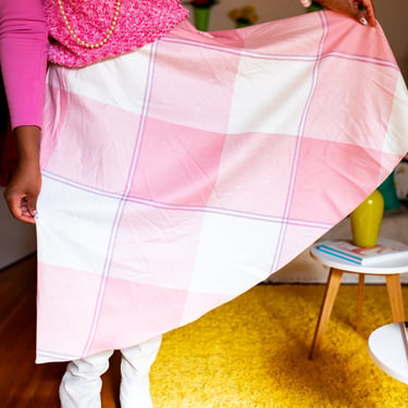 Blush Pink Full Length Plaid Skirt