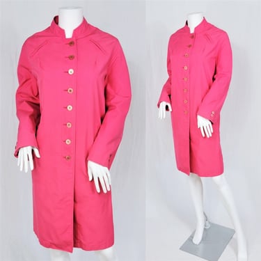 Fleet Street 1960's Hot Pink Cotton Rain Coat I Light Weight Jacket I Sz Lrg I Macintosh Coat I MOD 
