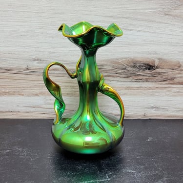 Zsolnay Art Nouveau Ribbon Vase Eosin Green Gold - Hungarian Art Pottery 