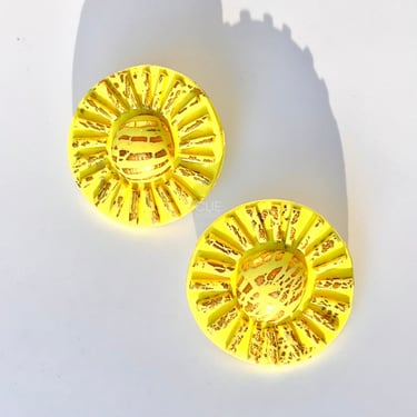 Yellow Sun Shield Stud Earrings, Polymer Clay Earrings, Modern Jewelry, Modern, Eccentric, Unique, Yellow Jewelry, Gold, Mothers Day Gift 