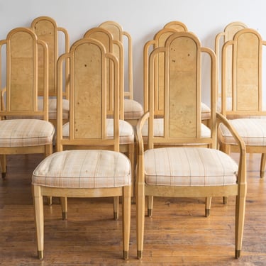 Set of 10 Vintage Henredon Scene Two Olive Burl Dining Chairs 