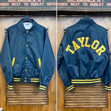 Vintage 1980’s “Taylor” School Team Windbreaker Appliqué Jacket, 80’s Snap Button Jacket, Vintage Clothing 