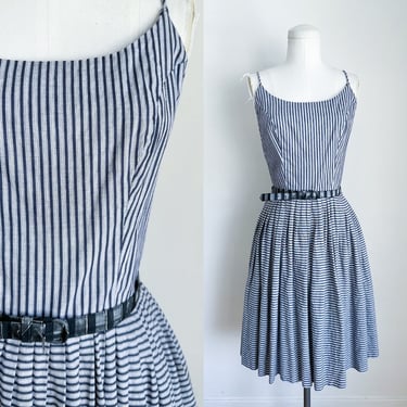 Vintage 1950s Gray & Black Striped Sundress / S 