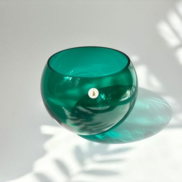 Avocado Green Vintage Circular Midcentury Modern Bowl / Vase 