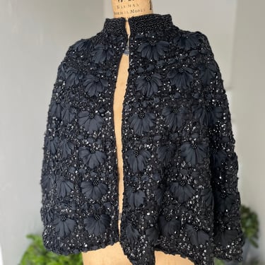 1960s Lambs Wool Heavily Embellished Cape 