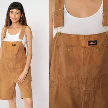Short Dickies Overalls Y2K Brown Cutoff Overall Shorts Dungarees Frayed Workwear Jean Utility Retro Vintage 00s Men's Small 