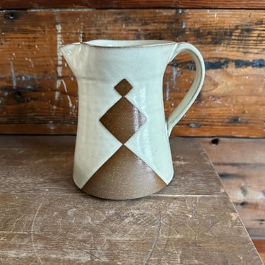 Small Pitcher - White with Brown Geometrics 