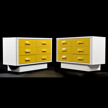 Pair of Restored Vintage 1970s Yellow and White Broyhill Chapter One Dressers 