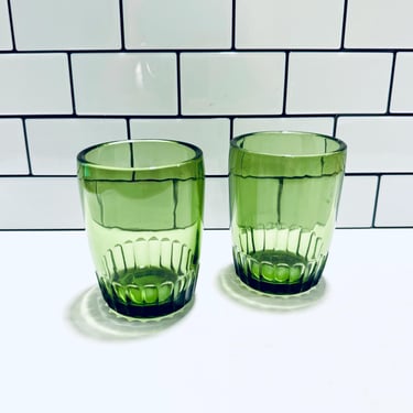 Pair of Vintage Mid Century Modern 1950’s Bartlett Collins Avocado Green Glasses, MCM Drinking Glasses 