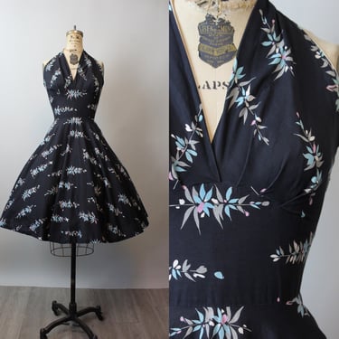 1950s cotton BAMBOO PRINT HALTER dress xs  | new summer 