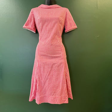 1950s red gingham dress housedress day dress medium 