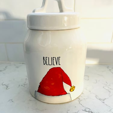 Rae Dunn Christmas Believe Christmas Red Santa Hat canister with Lid by LeChalet