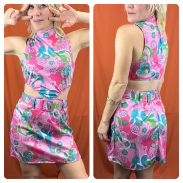 Retro 90s does 60s 70s | MOD GoGo Psychedelic Disco Cut Out Mini dress | Small 