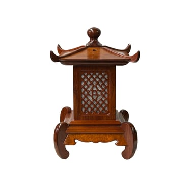 Oriental Medium Brown Wood Square Tower Pagoda Shape Table Lamp ws4113E 